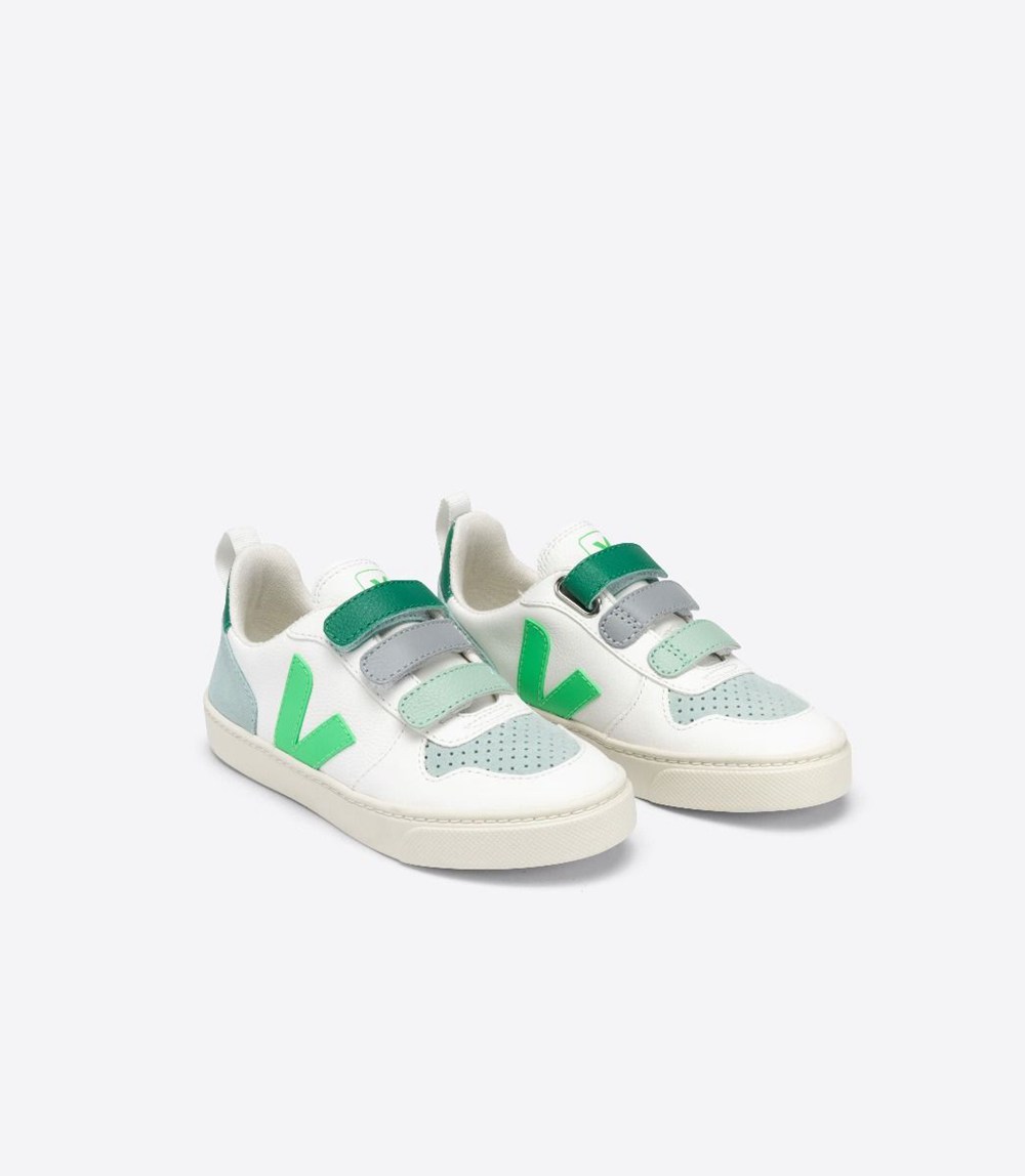 Veja Trainers Kids White/Green - V-10 Velcro Chromefree - DTEO-84051